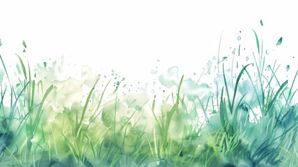 An isolated watercolor painting of green grass bordered by white