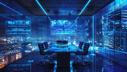 Sticker - Sci-fi futuristic interior office design with green wall plants