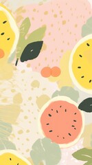 Wall Mural - Cute anime summer melon art grapefruit produce.
