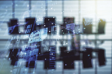Wall Mural - abstract virtual coding concept on a modern conference room background. multiexposure