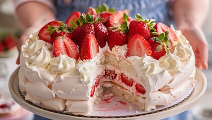 Canvas Print - The strawberry meringue cake is beautifully decorated