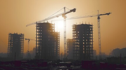 Poster - Building under construction, crane, silhouette. Generative AI.