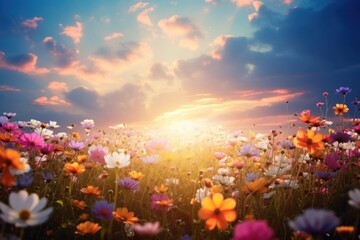 Wall Mural - Flower field scenery landscape grassland outdoors.