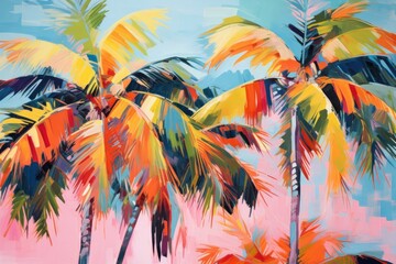 Sticker - Coconut tree painting backgrounds outdoors.