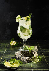 Wall Mural - mojito with lime on a dark background