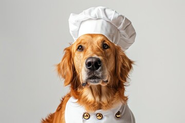 Wall Mural - Chef dog Golden retriever in costume, ready to make dinner, isolated on a clear png background, funny moment, pet concept.