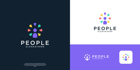 Colorful people with geometric concept logo design inspiration.