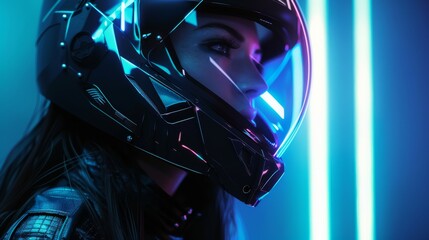 Sticker - In this realistic rendering you can see a sci-fi neon cyberpunk girl wearing a cyber suit, as well as a futuristic man from the future and a futuristic man wearing a virtual reality headset.