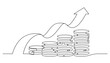 © dhtgstockphoto - coins stack with flow and high up arrows savings and achievement concept continuous one line drawing. financial planning and retirement metaphor vector illustration