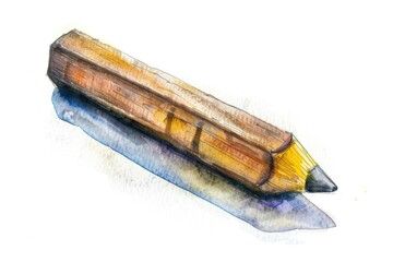 Canvas Print - A single pencil sitting on a white background, depicted in a watercolor style