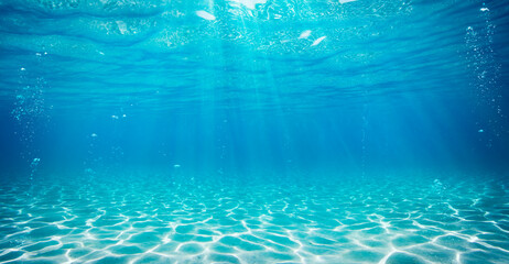 undersea in light blue sea with sand - water with abstract sunshine