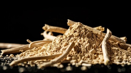 Wall Mural - A stack of wood chips on a wooden table