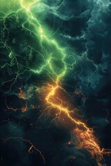 Wall Mural - a background dark stormy with neon green lightning. generative ai.