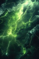 Leinwandbilder - A background dark stormy with neon green lightning. Generative AI.