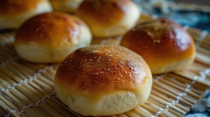 Sticker - Freshly Baked Bread Rolls on a Bamboo Mat