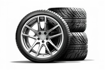 Set of Car wheels isolated on a white background - 3d rendering