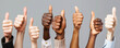 © CozyDigital - No to racism. Equality. Clenched fists and thumbs up of people of different skin colors on gray background