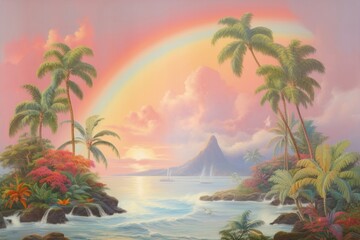 Poster - Landscape painting outdoors tropical.