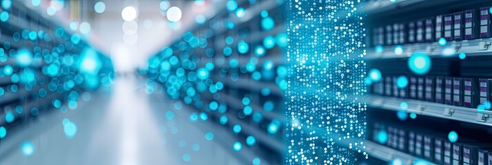 digital screen with blue and purple glowing data with blur background