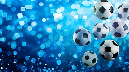 Canvas Print - Soccer Balls on Blue Bokeh Background.