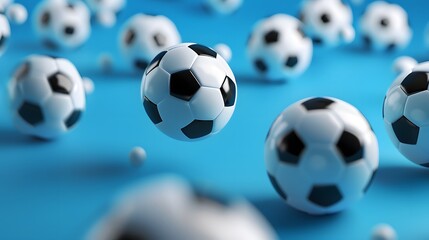 Wall Mural - Soccer Balls on Blue Background.