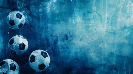 Wall Mural - Blue Abstract Background with Soccer Balls.