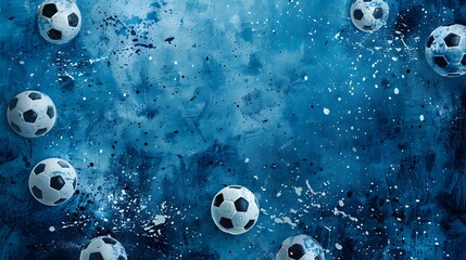 Wall Mural - Soccer Balls on Blue Abstract Background.