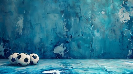 Wall Mural - Blue Background with Soccer Balls.