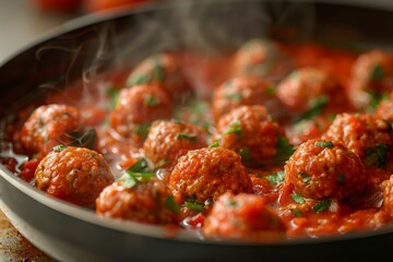 Wall Mural - Plant-Based Meatballs in Tomato Sauce - Concept Plant-Based or Vegan Food