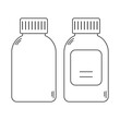 © a.yaskova - Set of two linear pills bottles. Medicine containers icons with prescription label. Editable sroke