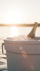 Sticker - Champagne in the ice bucket sunset tranquility refreshment.