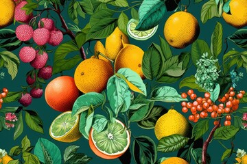 Wall Mural - Tropical fruits pattern backgrounds grapefruit abundance.