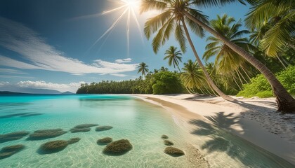 Sticker - beach with palm trees