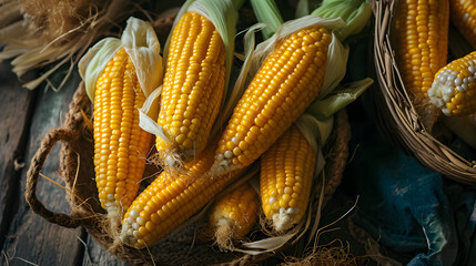 Wall Mural - fresh corn Top down view background poster 