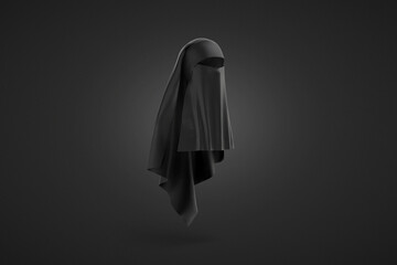 Wall Mural - Blank black female niqab mockup, dark background