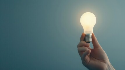 Closeup of a hand holding a glowing LED light bulb, innovation, energy efficiency