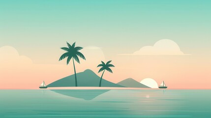Island hopping, tropical islands and boats, flat design illustration