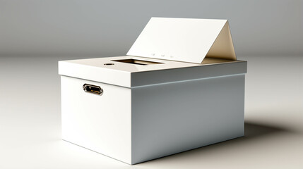 Empty ballot box with ballot in hole on white