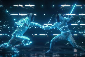 Wall Mural - Two people in suits are fighting in a futuristic arena