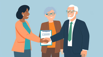 Wall Mural - Health insurance agent shaking hands with a senior couple