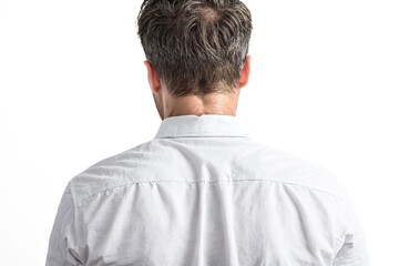 Back view of a man in a white shirt