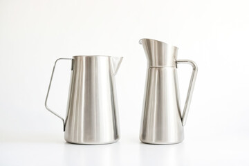 Poster - Two Stainless Steel Pitchers on White Background