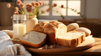 Wall Mural - cottage bread food photography background poster 