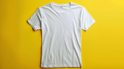 Vibrant white t-shirt mockup on yellow background perfect for summer fashion entrepreneurs in streetwear niche.