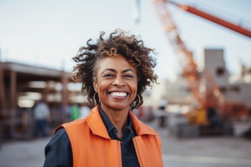Wall Mural - Smiling portrait of a mature businesswoman on construction site