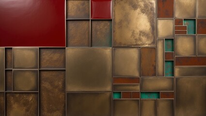 Wall Mural - Brass and red tile panel