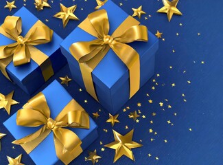 Wall Mural - Blue Christmas Present Boxes, 3D Rendering Illustration Design