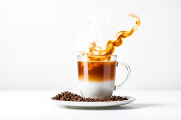 Sticker - Steaming Cup of Coffee with Coffee Beans