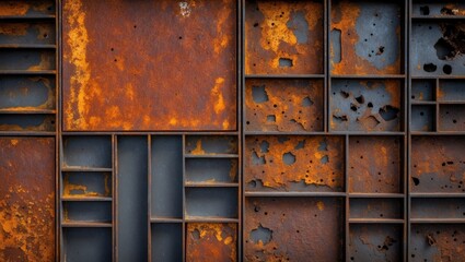 Canvas Print - Rusty metal grid with rectangular sections