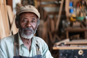 Portrait of a middle aged male carpenter in workshop